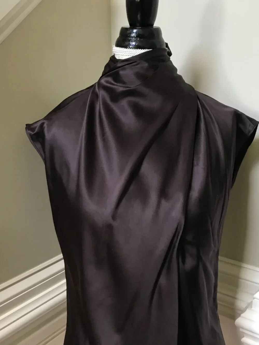Veronica Beard Leilany Draped Top Shirt Blouse Womens 0 Brown Chocolate Silk - Picture 5 of 13